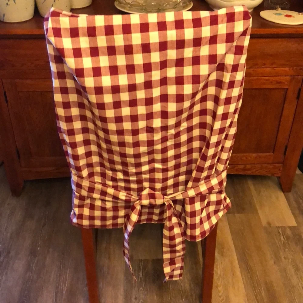 Red&White Checked Gingham Dining Room Chair Slipcover 16x28x16.5”w/6” drop